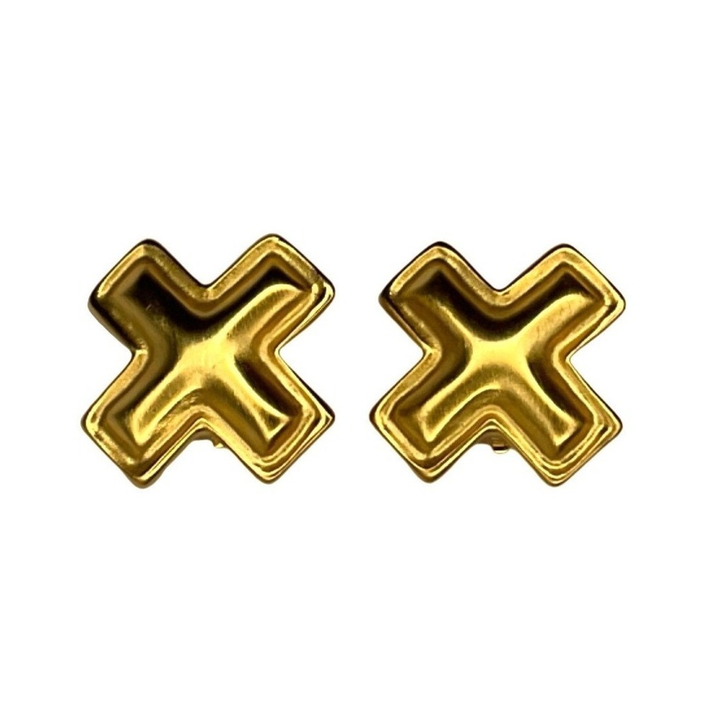 Anne Klein Vintage Gold Tone‎ X Shaped Metallic Geometric Clip On Earrings Rare